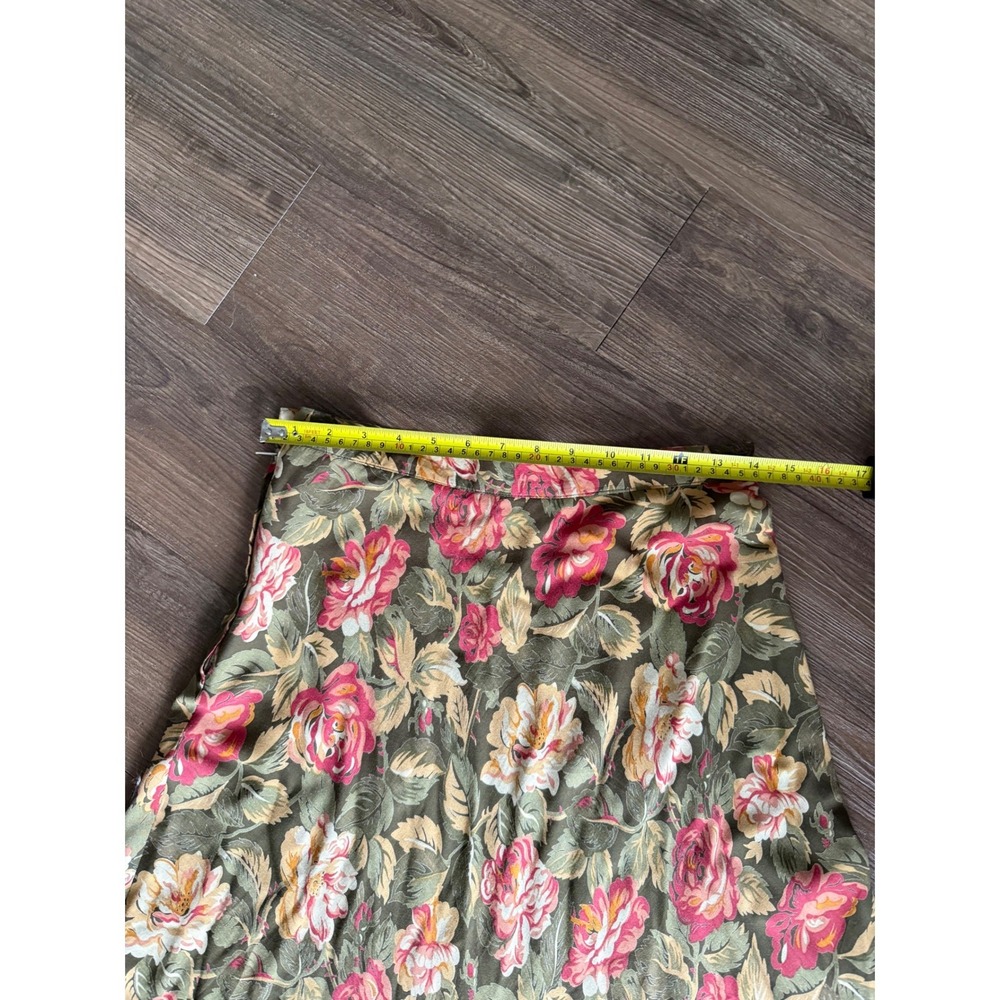 Ruff Hewn Vintage Floral Maxi Skirt Olive Green Rayon 90s Cottagecore Size 6 - Picture 3 of 9